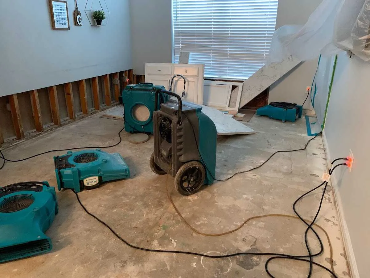 Dehumidifier in flood-cut room for Water Damage Restoration in Ridgefield